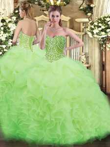 Ball Gowns Sweet 16 Dresses Yellow Green Sweetheart Organza Sleeveless Floor Length Lace Up