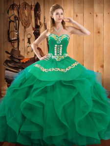 Elegant Sleeveless Lace Up Floor Length Embroidery and Ruffles Sweet 16 Dress