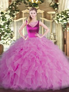 Luxury Lilac Sleeveless Floor Length Beading and Ruffles Side Zipper Quinceanera Dresses