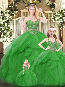 Green Sleeveless Beading and Ruffles Floor Length Sweet 16 Quinceanera Dress