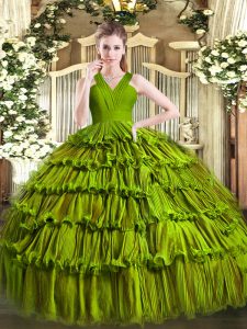 Floor Length Ball Gowns Sleeveless Olive Green Sweet 16 Quinceanera Dress Zipper