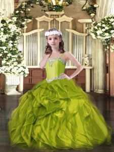 Latest Straps Sleeveless Lace Up Girls Pageant Dresses Olive Green Organza
