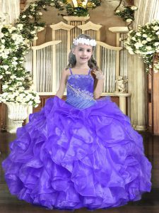 Lavender Ball Gowns Beading and Ruffles Little Girls Pageant Dress Lace Up Organza Sleeveless Floor Length