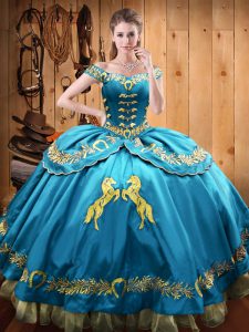 New Arrival Baby Blue Lace Up Quinceanera Dress Beading and Embroidery Sleeveless Floor Length