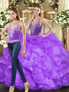 Nice Floor Length Ball Gowns Sleeveless Eggplant Purple and Purple Sweet 16 Quinceanera Dress Lace Up