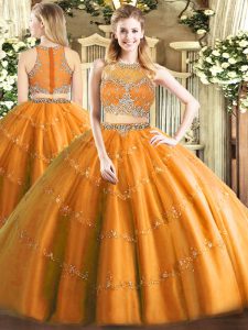 Floor Length Orange Sweet 16 Quinceanera Dress Scoop Sleeveless Zipper
