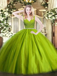 Luxury Beading Sweet 16 Quinceanera Dress Olive Green Zipper Sleeveless Floor Length