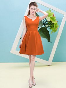 A-line Quinceanera Court Dresses Orange Red Asymmetric Satin Sleeveless Mini Length Zipper