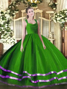 Organza Straps Sleeveless Zipper Ruffled Layers and Ruching Quince Ball Gowns in Green