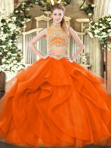 New Arrival Tulle Sleeveless Floor Length 15 Quinceanera Dress and Beading and Ruffles