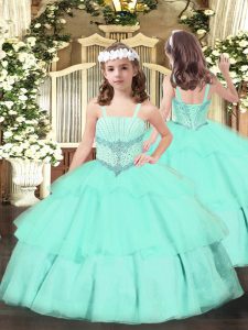 Cute Apple Green Straps Lace Up Beading and Ruffled Layers Little Girls Pageant Dress Wholesale Sleeveless