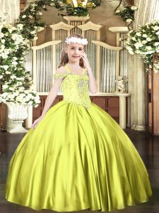Classical Yellow Green Lace Up Off The Shoulder Beading Pageant Dress for Womens Satin Sleeveless
