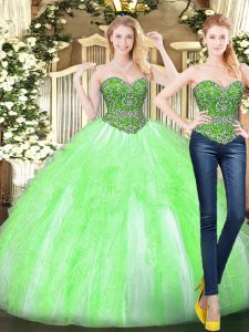 Sweet Floor Length Yellow Green Quince Ball Gowns Sweetheart Sleeveless Lace Up