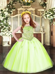 Glorious Yellow Green Zipper Scoop Beading and Appliques Little Girls Pageant Gowns Tulle Sleeveless