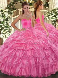 Cheap Floor Length Rose Pink Sweet 16 Dress Sweetheart Sleeveless Lace Up