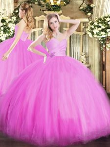 Delicate Fuchsia Sleeveless Tulle Lace Up Quinceanera Dresses for Military Ball and Sweet 16 and Quinceanera