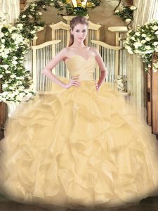 Trendy Floor Length Gold Ball Gown Prom Dress Sweetheart Sleeveless Lace Up