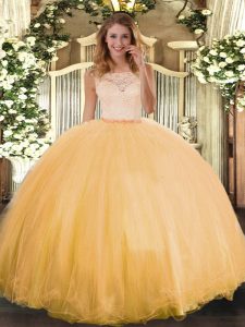 Clearance Scoop Sleeveless Clasp Handle Sweet 16 Dresses Gold Tulle