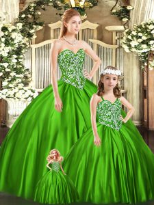 Sweetheart Sleeveless Sweet 16 Dresses Floor Length Beading Green Organza