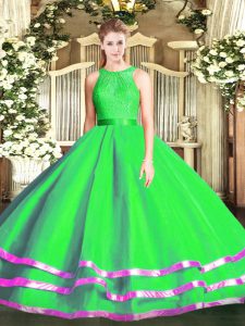 Pretty Green Tulle Zipper Quinceanera Dress Sleeveless Floor Length Lace