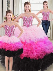 Embroidery Sweet 16 Quinceanera Dress Hot Pink Lace Up Sleeveless Floor Length