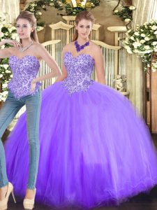 Custom Fit Beading Quinceanera Gown Lavender Lace Up Sleeveless Floor Length
