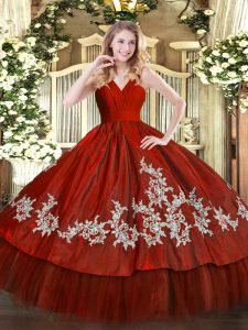 Custom Fit Embroidery Quinceanera Gown Wine Red Zipper Sleeveless Floor Length