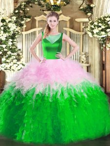Stunning Multi-color Ball Gowns Beading and Ruffles Sweet 16 Dress Side Zipper Tulle Sleeveless Floor Length