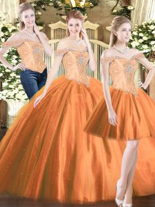 Elegant Orange Red Sleeveless Beading Floor Length Vestidos de Quinceanera