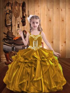 Charming Sleeveless Embroidery and Ruffles Lace Up Little Girls Pageant Dress Wholesale