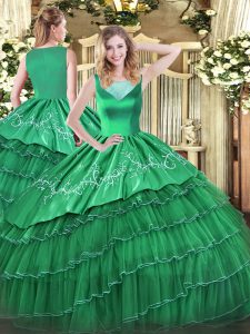 Extravagant Organza Sleeveless Floor Length Sweet 16 Dress and Beading and Embroidery and Ruffled Layers