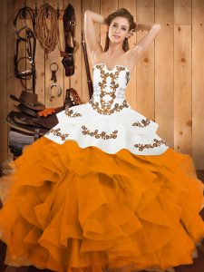 Artistic Gold Strapless Neckline Embroidery and Ruffles Sweet 16 Dress Sleeveless Lace Up