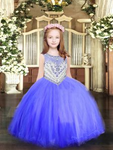 High Quality Baby Blue Sleeveless Beading Floor Length Pageant Gowns