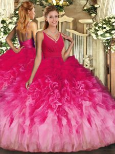 Floor Length Multi-color Quince Ball Gowns Tulle Sleeveless Ruffles