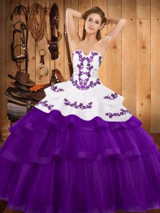 Vintage Ball Gowns Sleeveless Purple Quinceanera Gown Sweep Train Lace Up