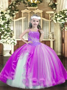 Floor Length Fuchsia Child Pageant Dress Tulle Sleeveless Beading