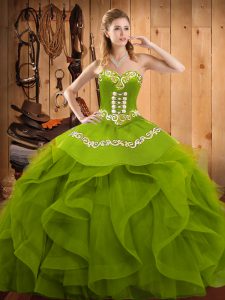 Decent Sweetheart Sleeveless Organza Quinceanera Gowns Embroidery and Ruffles Lace Up