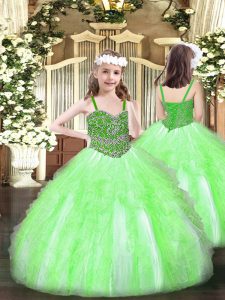Nice Organza Sleeveless Floor Length Little Girl Pageant Dress and Beading and Ruffles