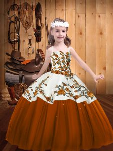 Dramatic Brown Lace Up Kids Formal Wear Embroidery Sleeveless Floor Length