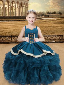 Organza and Taffeta Sleeveless Floor Length Little Girls Pageant Dress and Beading and Ruffles