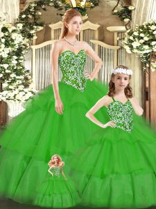 Edgy Green Quinceanera Gown Military Ball and Sweet 16 and Quinceanera with Beading Sweetheart Sleeveless Lace Up