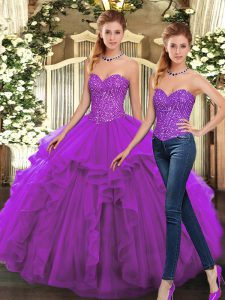 Nice Sweetheart Sleeveless Lace Up Ball Gown Prom Dress Purple Organza