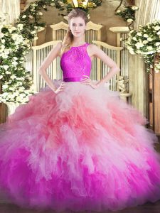 Spectacular Floor Length Multi-color Ball Gown Prom Dress Scoop Sleeveless Zipper