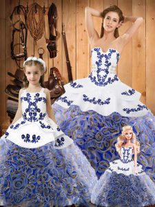 Multi-color Strapless Neckline Embroidery 15 Quinceanera Dress Sleeveless Lace Up