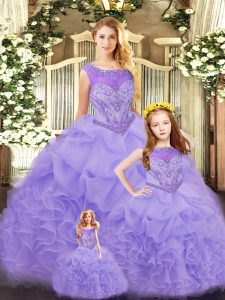 Ruffles 15 Quinceanera Dress Lavender Lace Up Sleeveless Floor Length