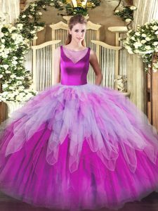 Affordable Scoop Sleeveless Side Zipper Quince Ball Gowns Multi-color Organza