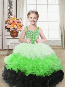 Multi-color Sleeveless Beading and Ruffles Floor Length Little Girls Pageant Dress