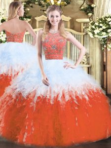 Classical Tulle Halter Top Sleeveless Zipper Beading and Ruffles Sweet 16 Dresses in Multi-color