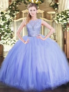 Floor Length Lavender Quinceanera Dress Tulle Sleeveless Lace