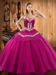 Sweetheart Sleeveless Lace Up 15 Quinceanera Dress Fuchsia Tulle